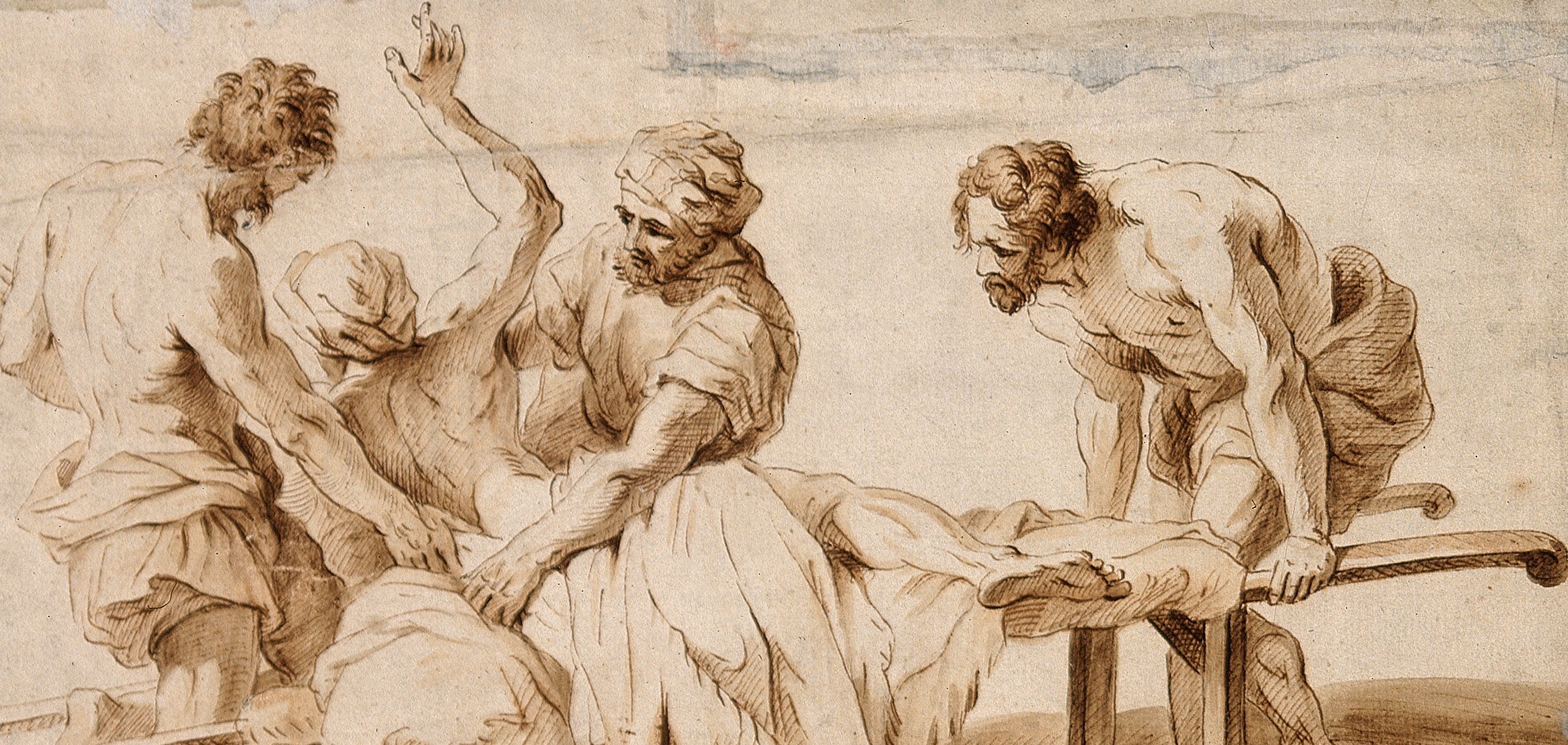 Painting of a man having a seizure.