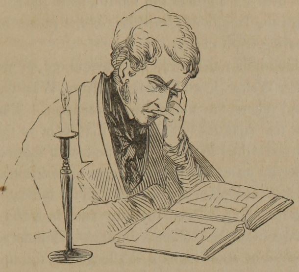 Man reading by candlelight. James Redfield 1849 Outlines of a new system of physiognomy