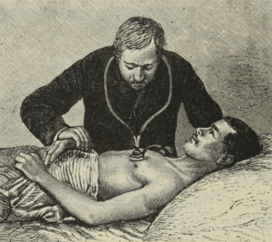 Doctor listening to patient's chest with stethyscope