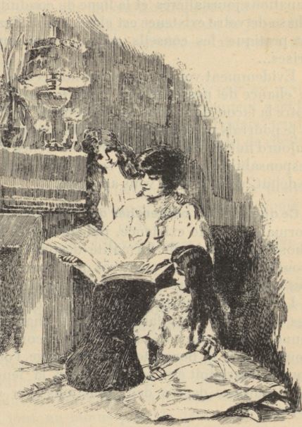 Mother reading to daughters